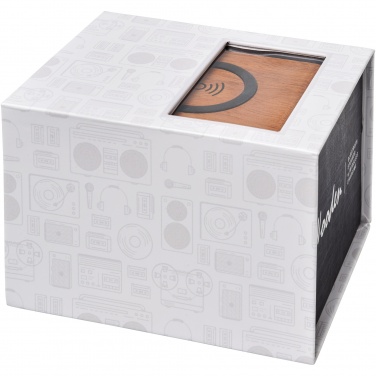 Logotrade Firmengeschenke das Foto: Wooden 3W Lautsprecher mit kabellosem Lade-Pad