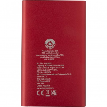 Logotrade Logogeschenke das Foto: Pep 4000 mAh Type-C Powerbank aus recyceltem Aluminium 