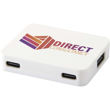 Logotrade Geschäftsgeschenke das Foto: Gaia 4 Port USB Hub mit USB-A- und Typ-C-Ausgang und zwei Eingängen aus recyceltem Kunststoff