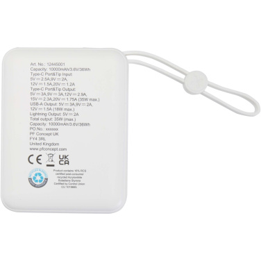 Logotrade Logogeschenke das Foto: Acrux 35 W 10.000 mAh Tablet Powerbank mit integriertem Typ-C-Kabel aus recyceltem Kunststoff