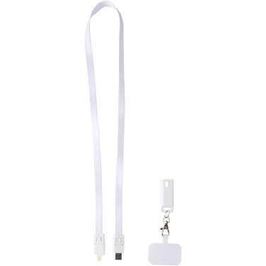 Logotrade Werbeartikel das Foto: Franz 5 in 1 Lanyard Kabel aus recyceltem Kunststoff für Smartphones mit integrierter Datensynchronisierung und 65 W Schnellladefunktion