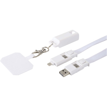 Logotrade Geschäftsgeschenke das Foto: Franz 5 in 1 Lanyard Kabel aus recyceltem Kunststoff für Smartphones mit integrierter Datensynchronisierung und 65 W Schnellladefunktion