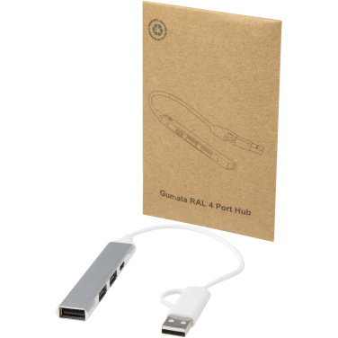 Logotrade Firmengeschenke das Foto: Alkaid 4 Port Hub aus recyceltem Aluminium mit USB-A- und Typ-C-Anschlüssen und zwei Eingängen