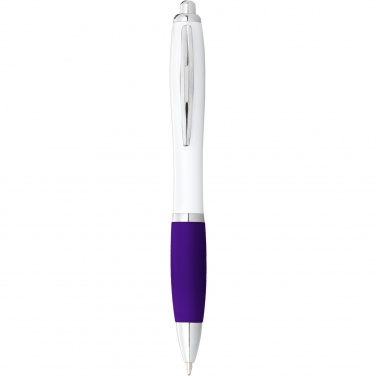 Logo trade promotional giveaway photo of: Nash ballpoint pen with white barrel and coloured grip