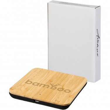 Logo trade promotional products picture of: Leaf 5W bamboo and fabric wireless charging pad
