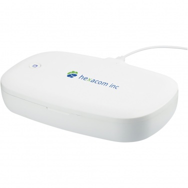 Logo trade advertising products image of: Capsule UV smartphone sanitizer with 5W wireless charging pad