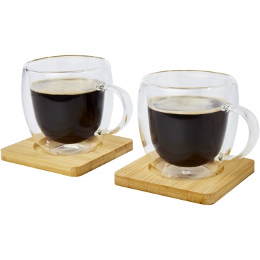 Logo trade promotional gifts image of: Manti 2-piece 250 ml double-wall glass cup with bamboo coaster 