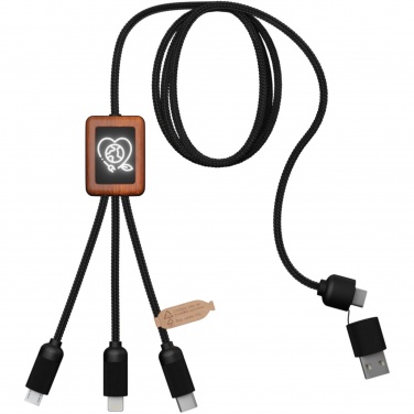 Logo trade promotional item photo of: SCX.design C38 5-in-1 rPET light-up logo charging cable with squared wooden casing