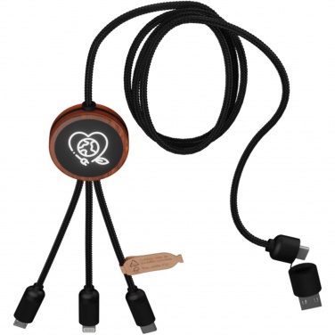 Logotrade promotional giveaways photo of: SCX.design C37 5-in-1 rPET light-up logo charging cable with round wooden casing