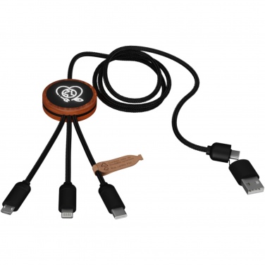 Logo trade promotional gifts picture of: SCX.design C37 5-in-1 rPET light-up logo charging cable with round wooden casing