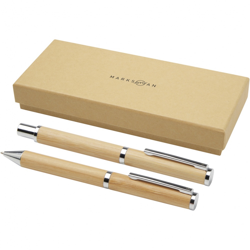 Logotrade advertising products photo of: Apolys bamboo ballpoint and rollerball pen gift set 