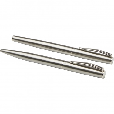 Logo trade corporate gifts picture of: Didimis recycled stainless steel ballpoint and rollerball pen set