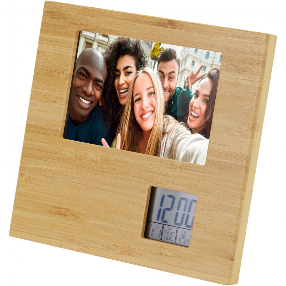 Logo trade promotional giveaway photo of: Sasa bamboo photo frame with thermometer