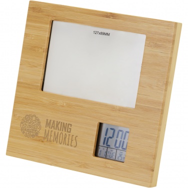 Logo trade corporate gifts image of: Sasa bamboo photo frame with thermometer