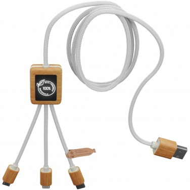 Logotrade advertising product picture of: SCX.design C39 3-in-1 rPET light-up logo charging cable with squared bamboo casing