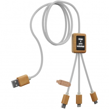 Logo trade advertising products image of: SCX.design C39 3-in-1 rPET light-up logo charging cable with squared bamboo casing