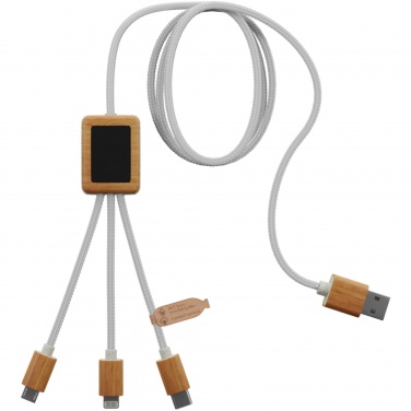 Logotrade promotional merchandise photo of: SCX.design C39 3-in-1 rPET light-up logo charging cable with squared bamboo casing