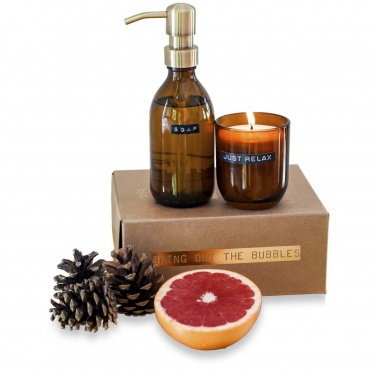 Logo trade corporate gift photo of: Wellmark Discovery 200 ml hand soap dispenser and 150 g scented candle set - bamboo fragrance