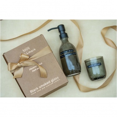 Logotrade promotional gift image of: Wellmark Discovery 200 ml hand soap dispenser and 150 g scented candle set - dark amber fragrance