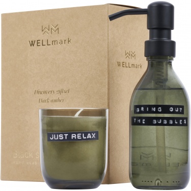 Logo trade advertising products image of: Wellmark Discovery 200 ml hand soap dispenser and 150 g scented candle set - dark amber fragrance