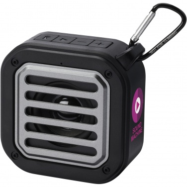 Logotrade promotional products photo of: Solo 3W IPX5 RCS recycled plastic solar Bluetooth® speaker with carabiner 