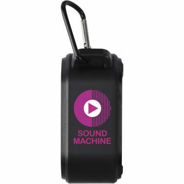 Logo trade promotional merchandise image of: Solo 3W IPX5 RCS recycled plastic solar Bluetooth® speaker with carabiner 