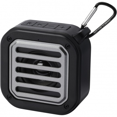 Logotrade promotional item image of: Solo 3W IPX5 RCS recycled plastic solar Bluetooth® speaker with carabiner 