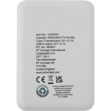 Logo trade promotional giveaways image of: Asama 5000 mAh Type-C recycled plastic power bank