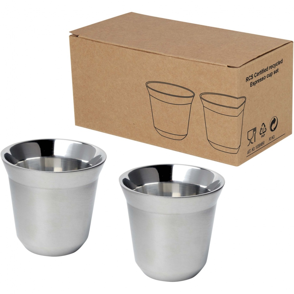Logo trade advertising product photo of: Duo 80 ml RCS certified stainless steel espresso cup set 