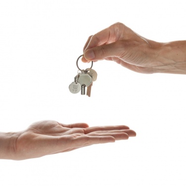 Logo trade promotional giveaways picture of: RCS recycled zinc alloy radiator key keychain with coin