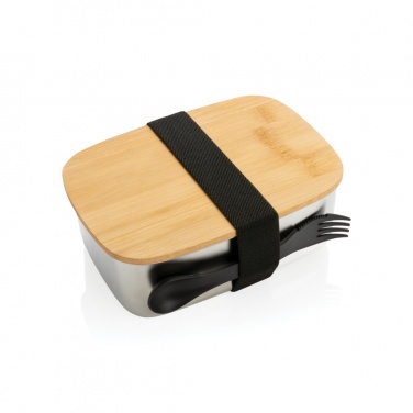 Logotrade promotional merchandise image of: Stainless steel lunchbox with bamboo lid and spork