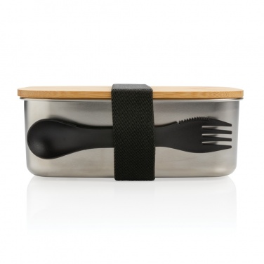 Logo trade advertising product photo of: Stainless steel lunchbox with bamboo lid and spork