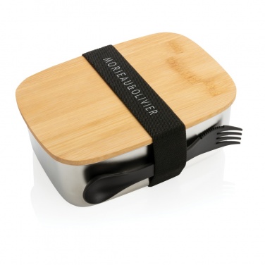 Logo trade promotional items picture of: Stainless steel lunchbox with bamboo lid and spork