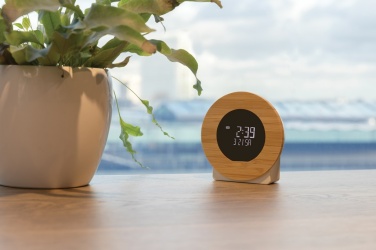 Logo trade promotional products picture of: Utah RCS rplastic and bamboo LCD desk clock