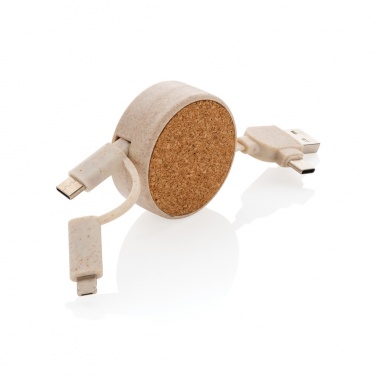 Logotrade promotional gift image of: Cork and Wheat 6-in-1 retractable cable