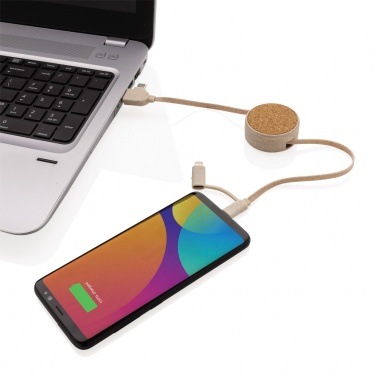 Logo trade promotional merchandise picture of: Cork and Wheat 6-in-1 retractable cable