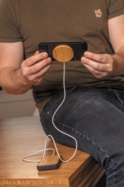 Logo trade promotional giveaways picture of: 10W bamboo magnetic wireless charger