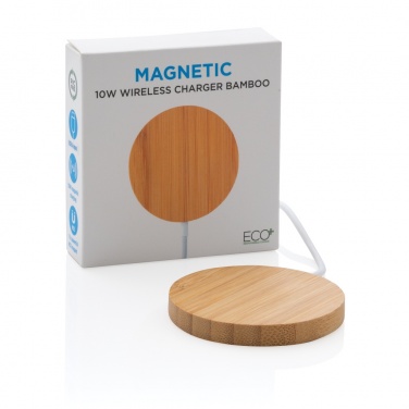 Logo trade promotional gifts image of: 10W bamboo magnetic wireless charger