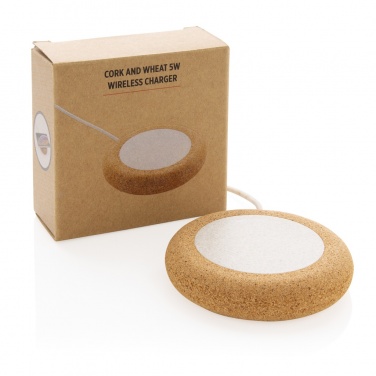 Logo trade corporate gifts image of: Cork and Wheat 5W wireless charger