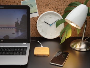 Logotrade business gift image of: Bamboo 5W wireless charger with USB