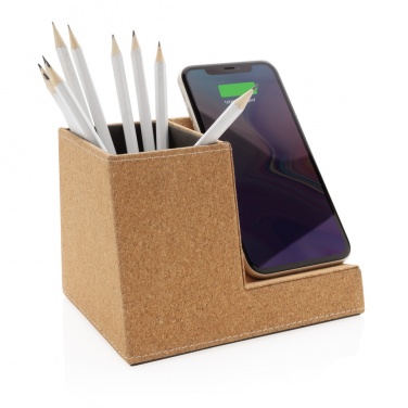 Logo trade promotional item photo of: Cork pen holder and 5W wireless charger
