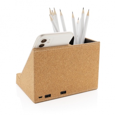 Logo trade promotional items image of: Cork pen holder and 5W wireless charger