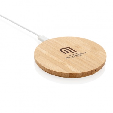 Logo trade advertising products picture of: Bamboo 5W round wireless charger