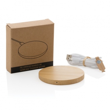 Logo trade promotional giveaways image of: Bamboo 5W round wireless charger