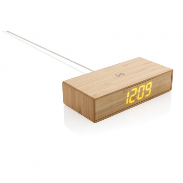 Logo trade promotional merchandise photo of: Bamboo alarm clock with 5W wireless charger