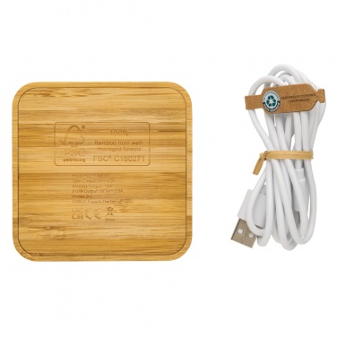 Logotrade promotional merchandise image of: Bamboo 10W wireless charger with USB