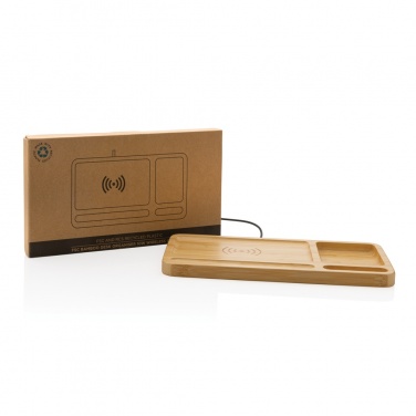 Logo trade corporate gifts image of: Bamboo desk organiser 10W wireless charger