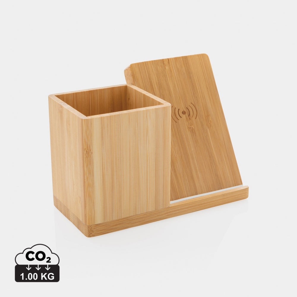Logo trade business gift photo of: Calgary bamboo 10W wireless charger
