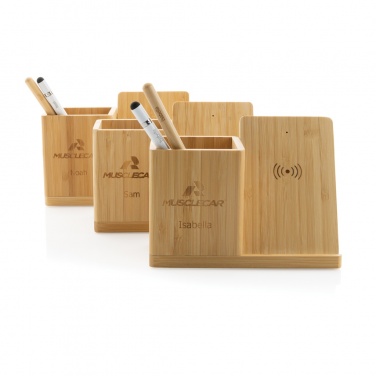 Logo trade promotional items image of: Calgary bamboo 10W wireless charger