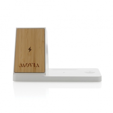 Logo trade promotional giveaway photo of: Ontario recycled plastic & bamboo 3-in-1 wireless charger